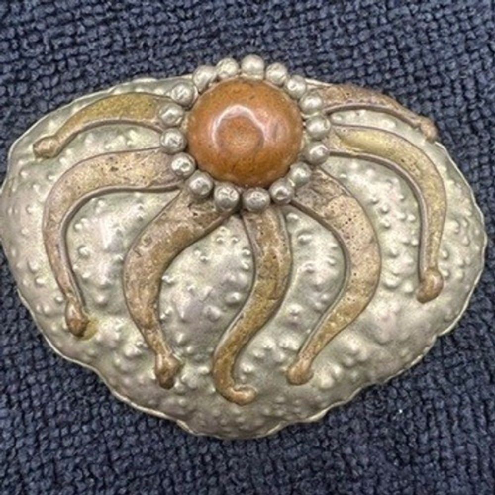 Vintage Hair Barrette 3D Mixed Metal MCM Brutalist Brass Bronze Octopus Sand SEE